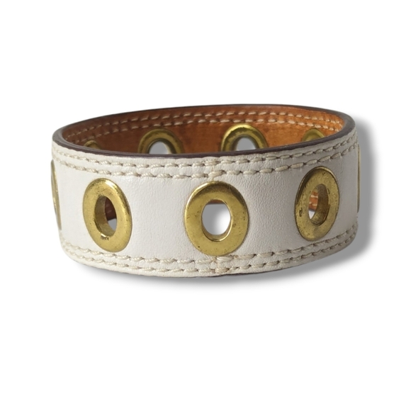 Coach White Leather & Gold Grommet Minimalist Bangle Bracelet - Picture 5 of 8